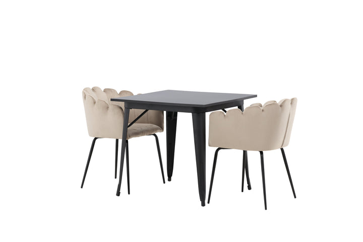 Venture Home Tempe Dining Table - Black / Black MDF +Limhamn Chair - Black / Beige Velvet _2