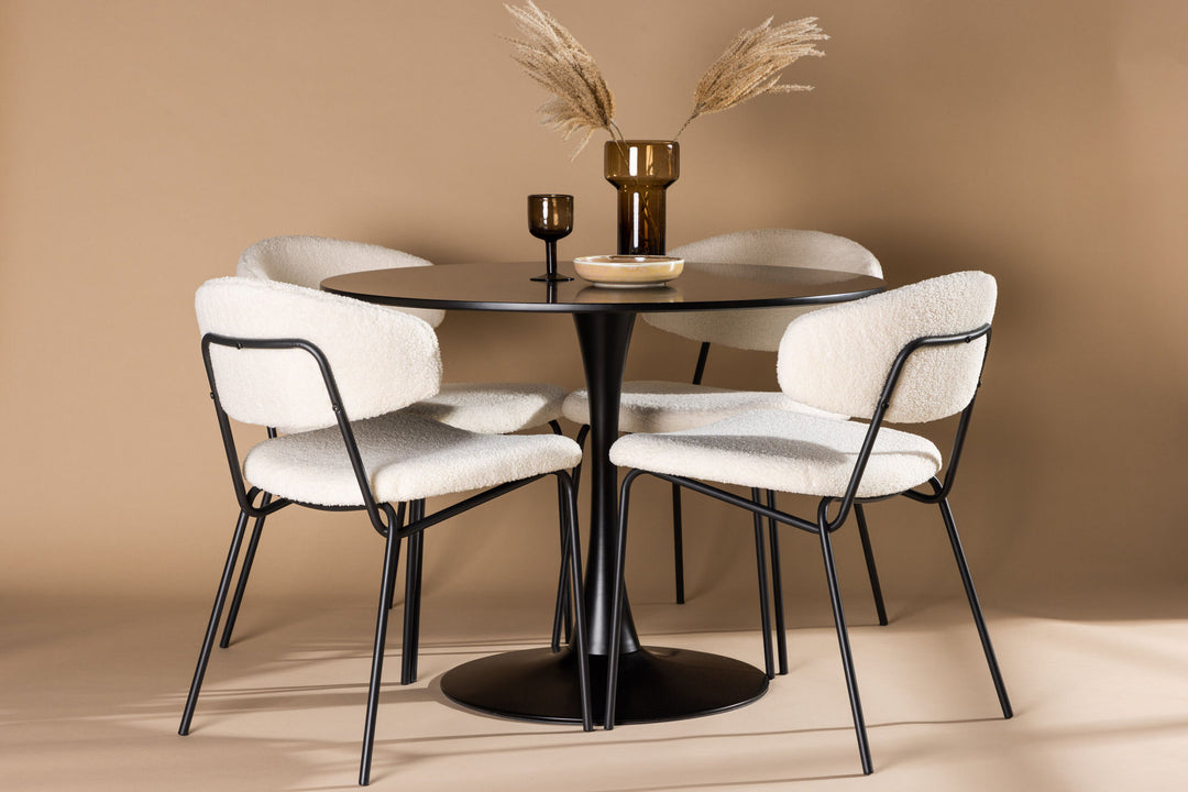 Venture Home Glade Dining Table - Black / Black MDF +Chico Dining Chair - Black / White Boucle _4