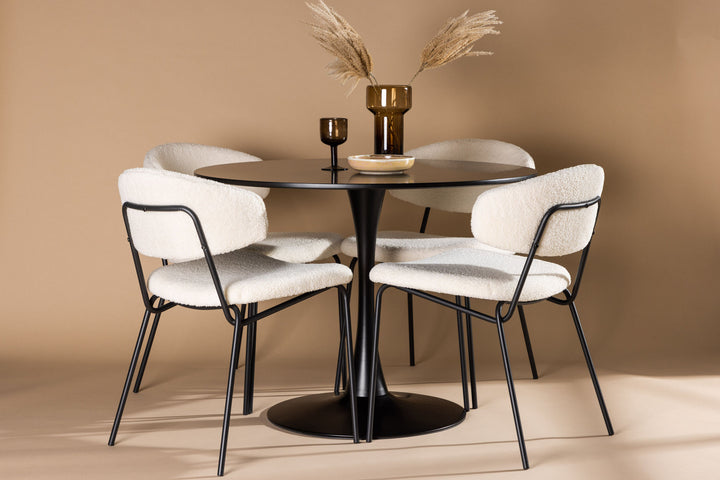 Venture Home Glade Dining Table - Black / Black MDF +Chico Dining Chair - Black / White Boucle _4