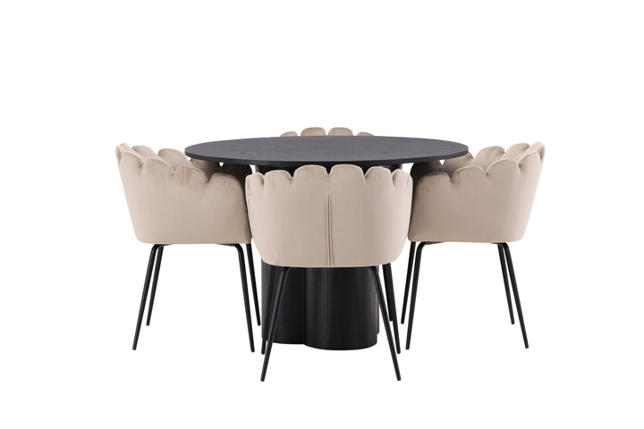 Venture Home OliviaDiningTable-Black/BlackVeneer+LimhamnChair-Black/BeigeVelvet_4