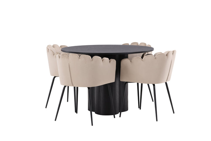 Venture Home OliviaDiningTable-Black/BlackVeneer+LimhamnChair-Black/BeigeVelvet_4