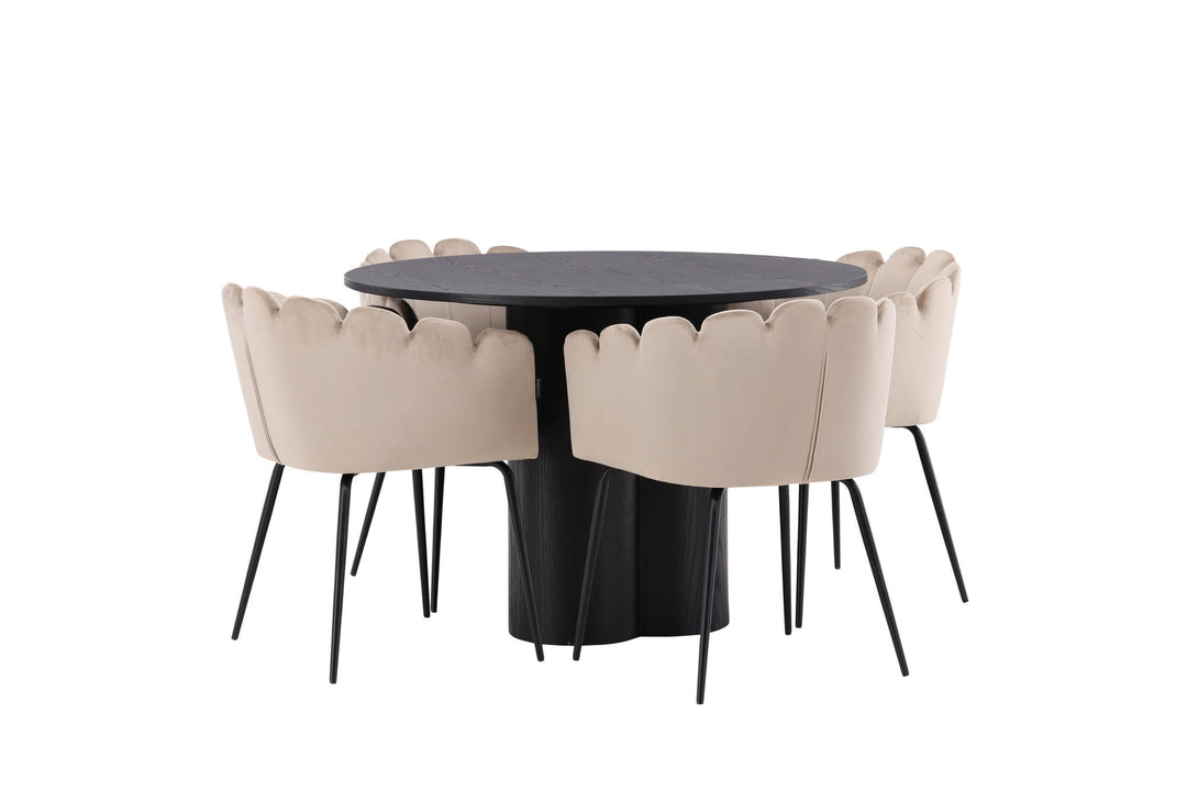 Venture Home OliviaDiningTable-Black/BlackVeneer+LimhamnChair-Black/BeigeVelvet_4