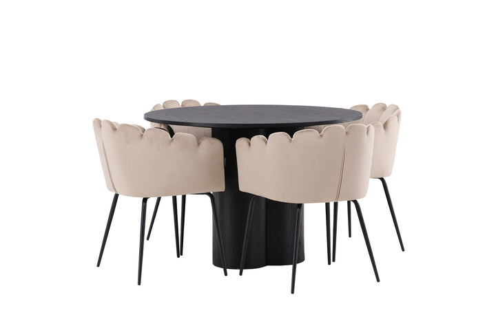 Venture Home OliviaDiningTable-Black/BlackVeneer+LimhamnChair-Black/BeigeVelvet_4