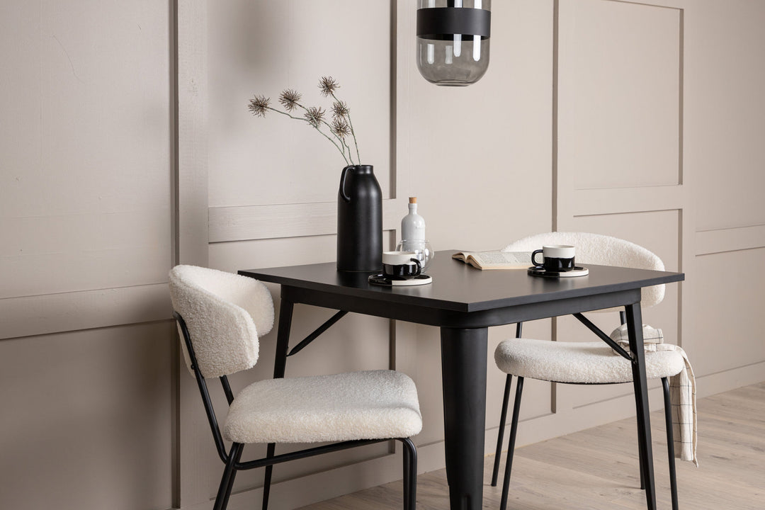 Venture Home Tempe Dining Table - Black / Black MDF +Chico Dining Chair - Black / White Boucle _2