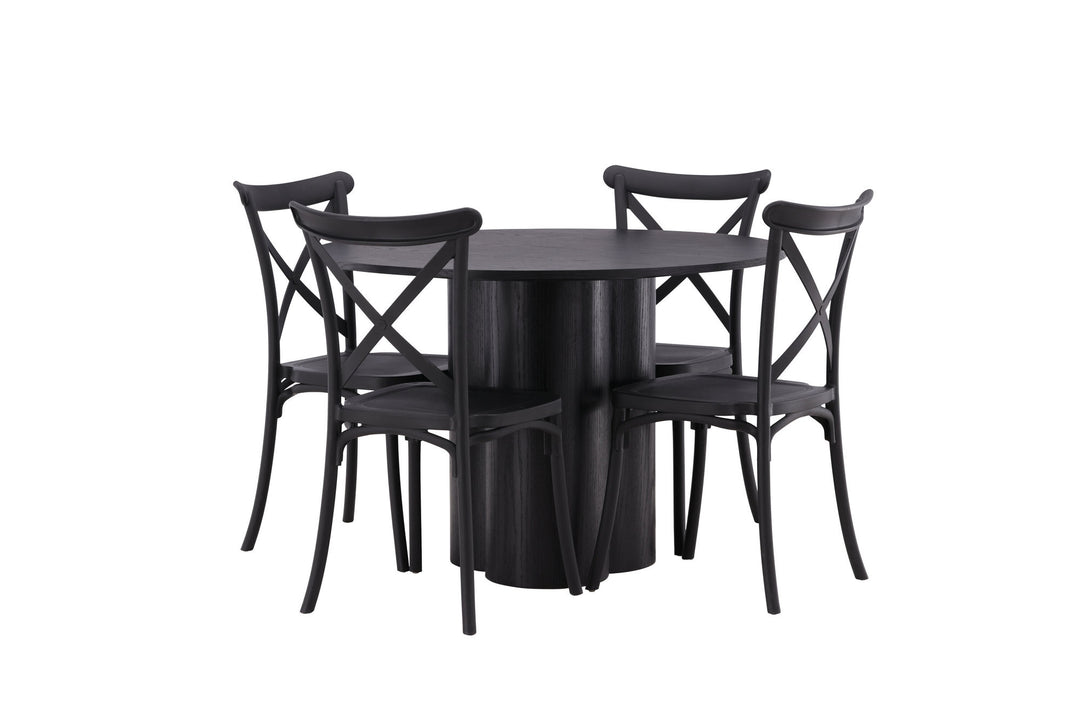 Venture Home OliviaDiningTable-Black/BlackVeneer+CrosettDiningChair-MatteBlack/MatteBlackPlastic_4