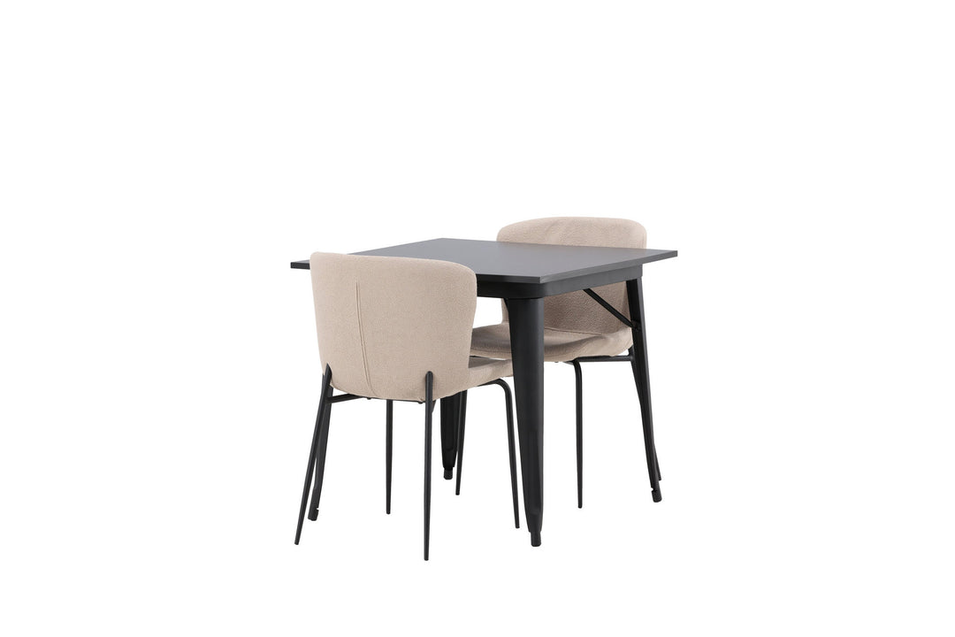 Venture Home Tempe Dining Table - Black / Black MDF +Modesto Dining Chair - Beige / Beige Boucle _2