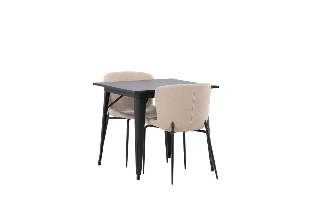 Venture Home Tempe Dining Table - Black / Black MDF +Modesto Dining Chair - Beige / Beige Boucle _2