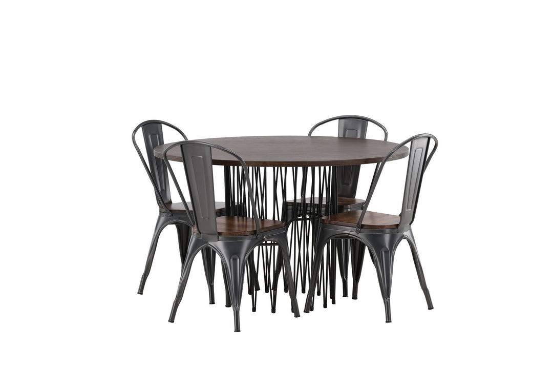 Venture Home Stone round Dining Table - Black / Mocca Veneer +Tempe Dining Chair - Dark grey / Dark Brown MDF _4