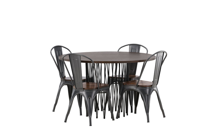 Venture Home Stone round Dining Table - Black / Mocca Veneer +Tempe Dining Chair - Dark grey / Dark Brown MDF _4