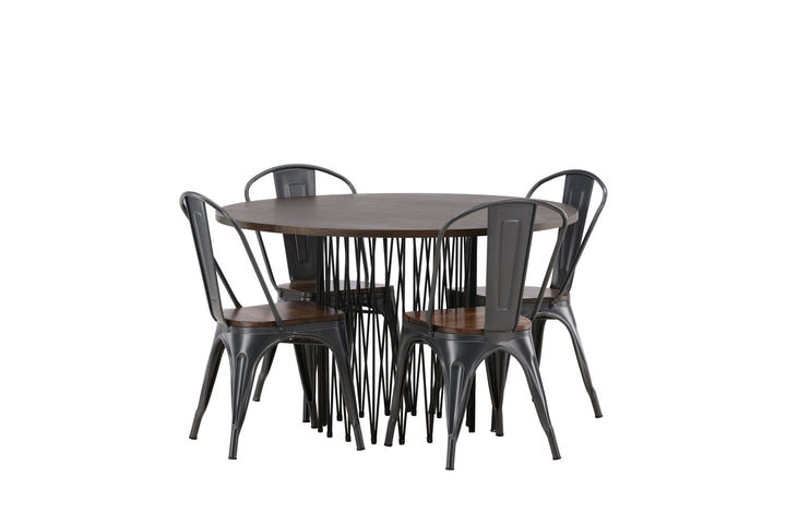 Venture Home Stone round Dining Table - Black / Mocca Veneer +Tempe Dining Chair - Dark grey / Dark Brown MDF _4