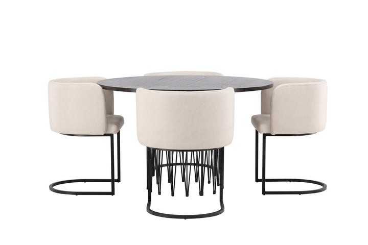 Venture Home Stone round Dining Table - Black / Mocca Veneer +Simrishman Dining Chair - Black / Beige TC-fabric _4