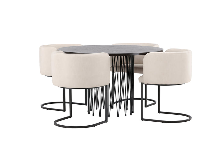Venture Home Stone round Dining Table - Black / Mocca Veneer +Simrishman Dining Chair - Black / Beige TC-fabric _4