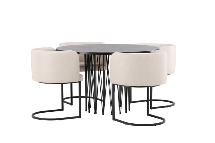 Venture Home Stone round Dining Table - Black / Mocca Veneer +Simrishman Dining Chair - Black / Beige TC-fabric _4
