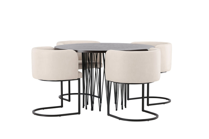 Venture Home Stone round Dining Table - Black / Mocca Veneer +Simrishman Dining Chair - Black / Beige TC-fabric _4
