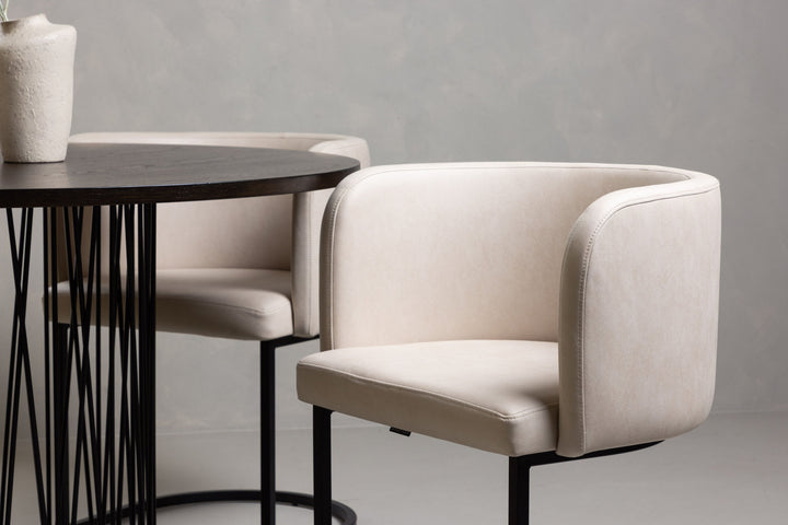Venture Home Stone round Dining Table - Black / Mocca Veneer +Simrishman Dining Chair - Black / Beige TC-fabric _4