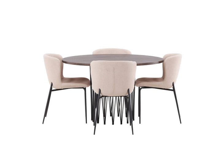 Venture Home Stone round Dining Table - Black / Mocca Veneer +Modesto Dining Chair - Beige / Beige Boucle _4