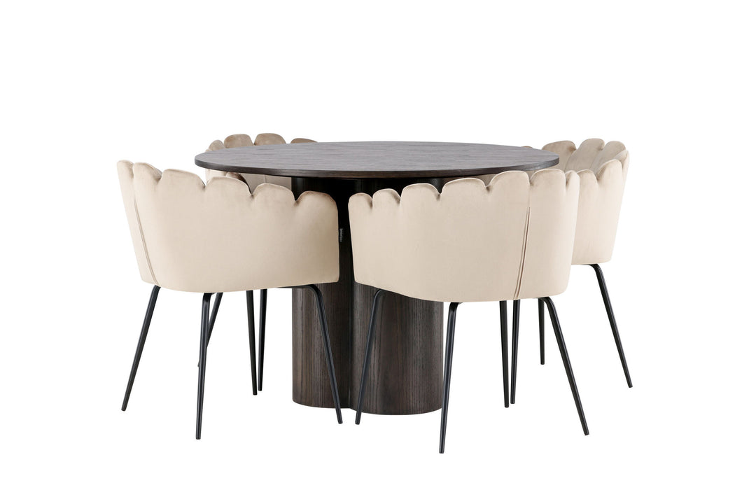 Venture Home OliviaDiningTable-Mocca/MoccaVeneer+LimhamnChair-Black/BeigeVelvet_4
