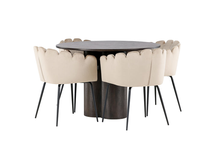 Venture Home OliviaDiningTable-Mocca/MoccaVeneer+LimhamnChair-Black/BeigeVelvet_4
