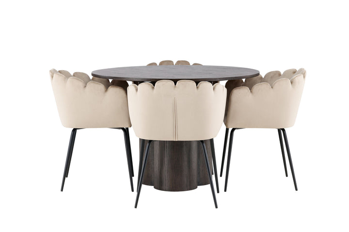 Venture Home OliviaDiningTable-Mocca/MoccaVeneer+LimhamnChair-Black/BeigeVelvet_4