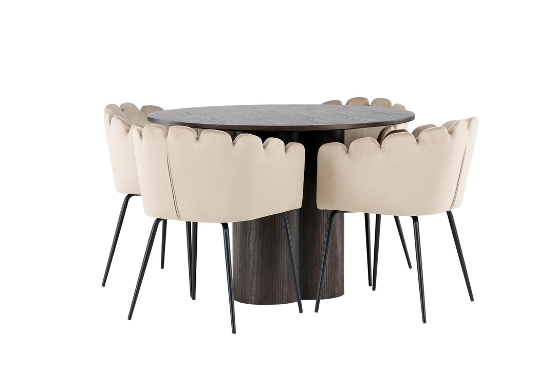 Venture Home OliviaDiningTable-Mocca/MoccaVeneer+LimhamnChair-Black/BeigeVelvet_4