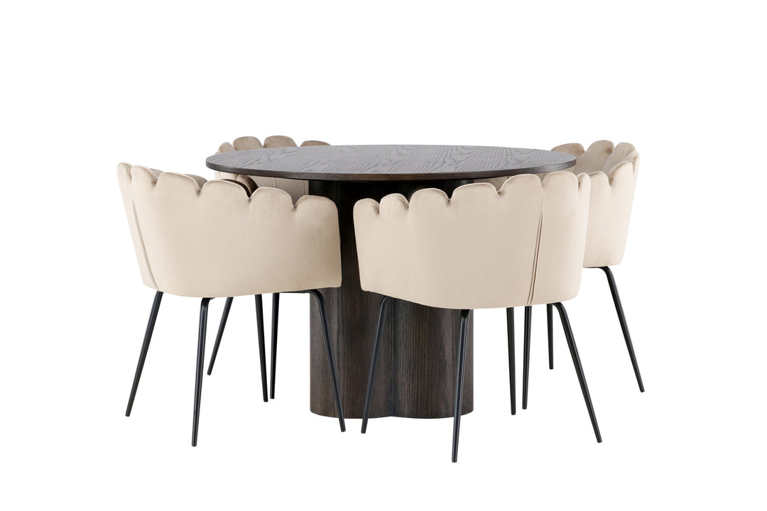 Venture Home OliviaDiningTable-Mocca/MoccaVeneer+LimhamnChair-Black/BeigeVelvet_4
