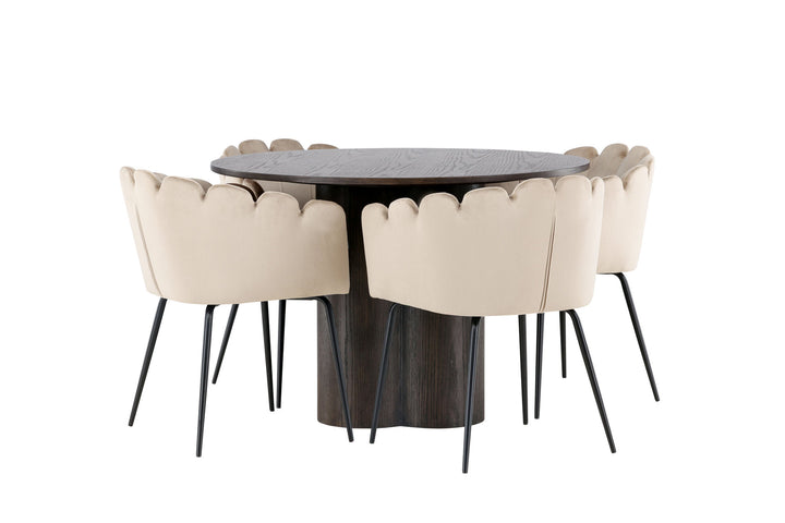 Venture Home OliviaDiningTable-Mocca/MoccaVeneer+LimhamnChair-Black/BeigeVelvet_4