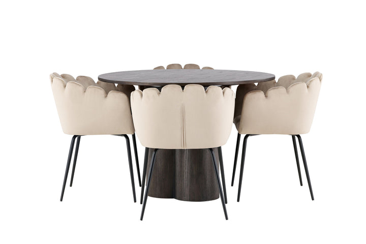 Venture Home OliviaDiningTable-Mocca/MoccaVeneer+LimhamnChair-Black/BeigeVelvet_4
