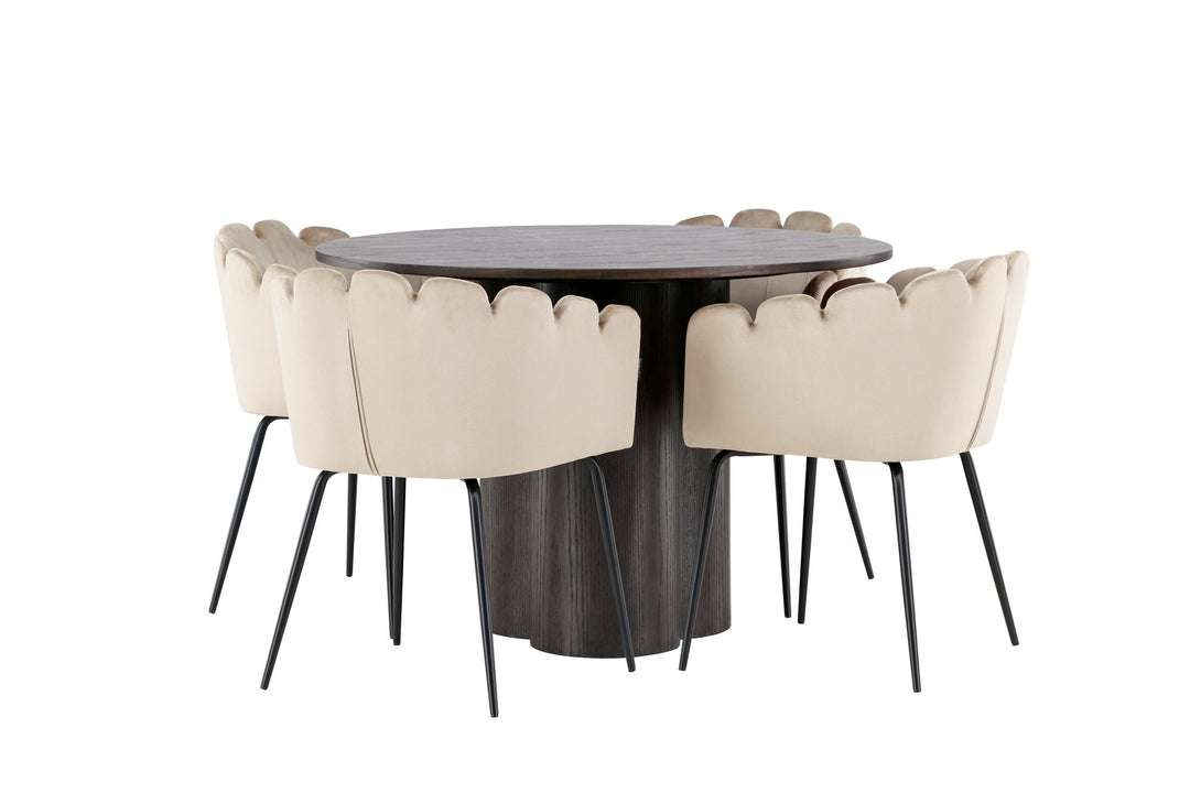 Venture Home OliviaDiningTable-Mocca/MoccaVeneer+LimhamnChair-Black/BeigeVelvet_4