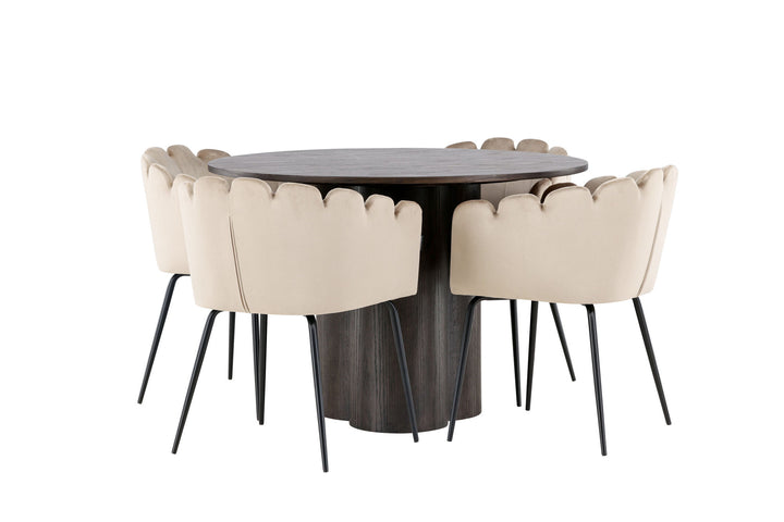 Venture Home OliviaDiningTable-Mocca/MoccaVeneer+LimhamnChair-Black/BeigeVelvet_4
