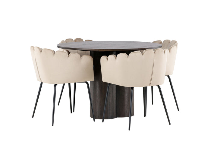 Venture Home OliviaDiningTable-Mocca/MoccaVeneer+LimhamnChair-Black/BeigeVelvet_4