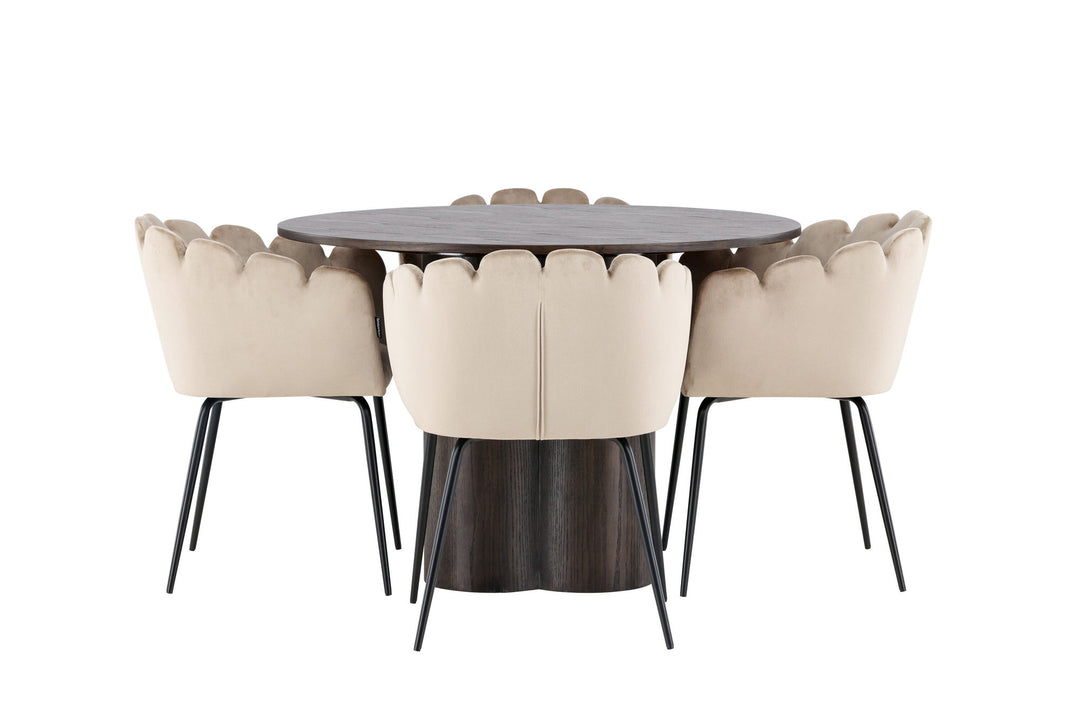 Venture Home OliviaDiningTable-Mocca/MoccaVeneer+LimhamnChair-Black/BeigeVelvet_4