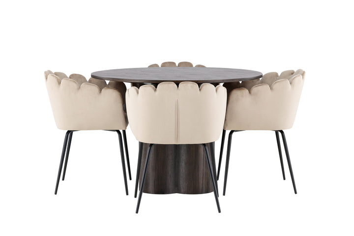 Venture Home OliviaDiningTable-Mocca/MoccaVeneer+LimhamnChair-Black/BeigeVelvet_4
