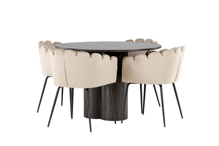 Venture Home OliviaDiningTable-Mocca/MoccaVeneer+LimhamnChair-Black/BeigeVelvet_4