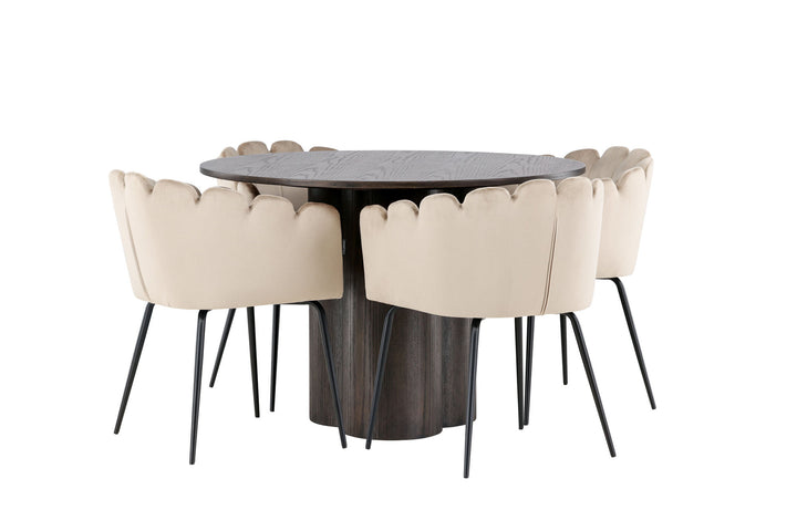 Venture Home OliviaDiningTable-Mocca/MoccaVeneer+LimhamnChair-Black/BeigeVelvet_4