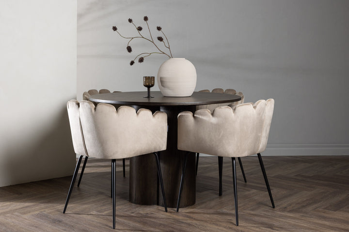 Venture Home OliviaDiningTable-Mocca/MoccaVeneer+LimhamnChair-Black/BeigeVelvet_4