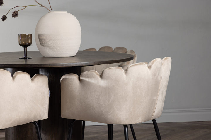 Venture Home OliviaDiningTable-Mocca/MoccaVeneer+LimhamnChair-Black/BeigeVelvet_4