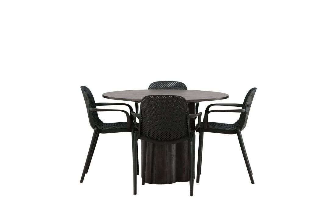 Venture Home OliviaDiningTable-Mocca/MoccaVeneer+BaltimoreDiningChair-Black/BlackPlastic_4
