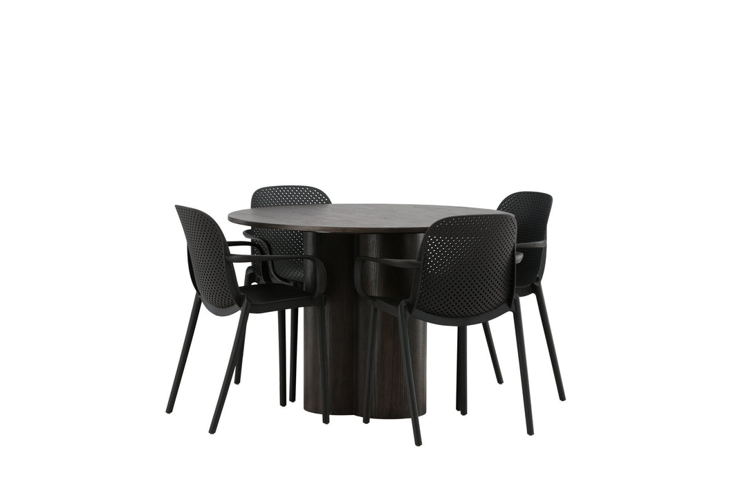 Venture Home OliviaDiningTable-Mocca/MoccaVeneer+BaltimoreDiningChair-Black/BlackPlastic_4