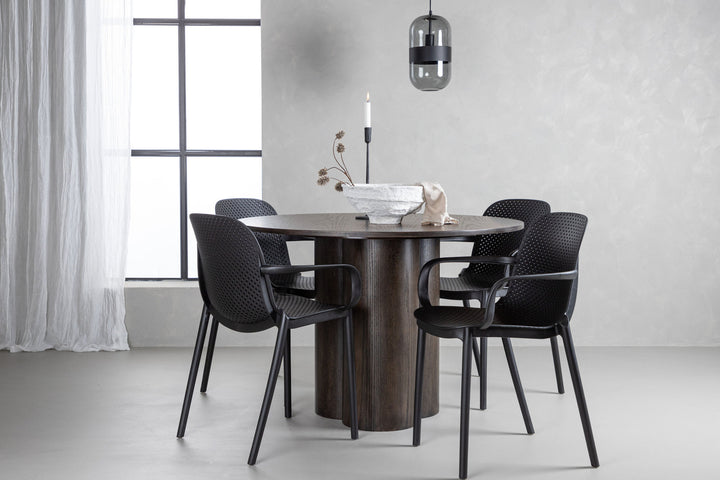 Venture Home OliviaDiningTable-Mocca/MoccaVeneer+BaltimoreDiningChair-Black/BlackPlastic_4