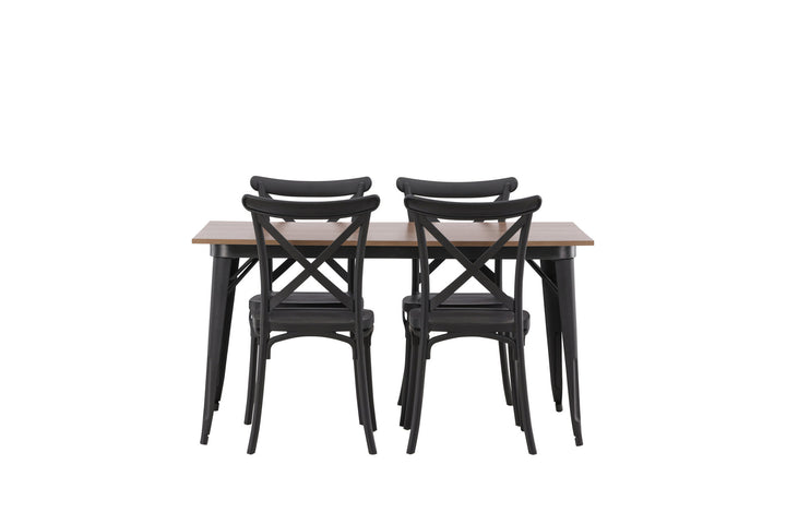 Venture Home Tempe Dining Table - Black / Walnut MDF +Crosett Dining Chair - Matte Black / Matte Black Plastic _4