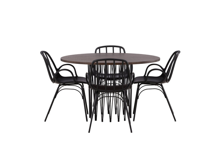 Venture Home Stone round Dining Table - Black / Mocca Veneer +Dyrön Dining Chair - Black Polypropylene _4