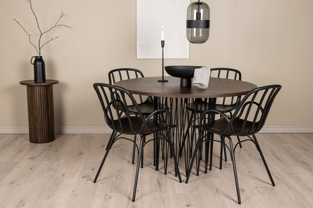 Venture Home Stone round Dining Table - Black / Mocca Veneer +Dyrön Dining Chair - Black Polypropylene _4