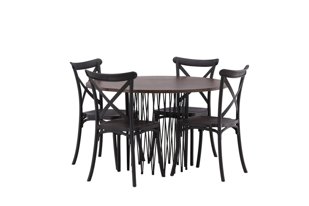 Venture Home Stone round Dining Table - Black / Mocca Veneer +Crosett Dining Chair - Matte Black / Matte Black Plastic _4