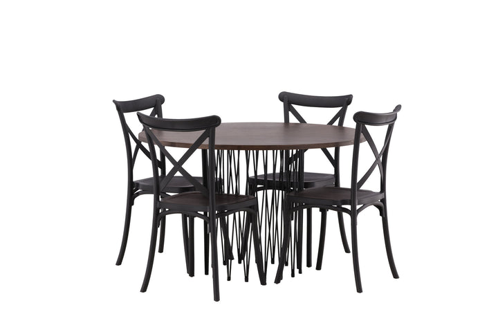 Venture Home Stone round Dining Table - Black / Mocca Veneer +Crosett Dining Chair - Matte Black / Matte Black Plastic _4