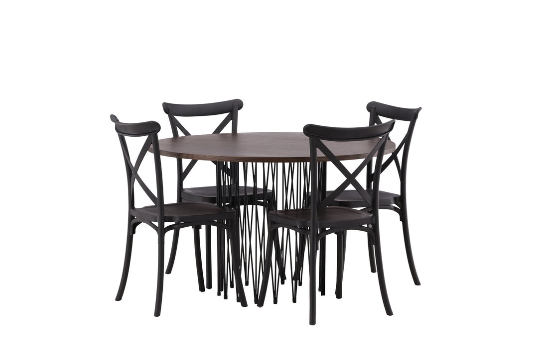 Venture Home Stone round Dining Table - Black / Mocca Veneer +Crosett Dining Chair - Matte Black / Matte Black Plastic _4