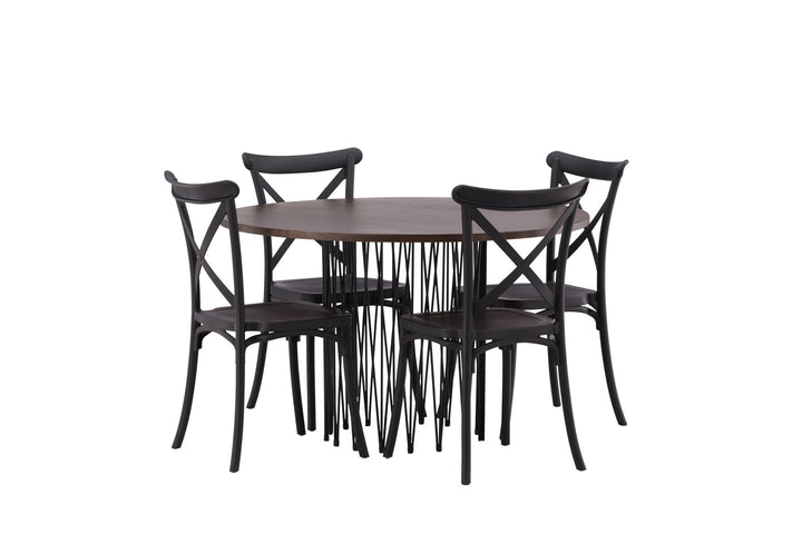 Venture Home Stone round Dining Table - Black / Mocca Veneer +Crosett Dining Chair - Matte Black / Matte Black Plastic _4