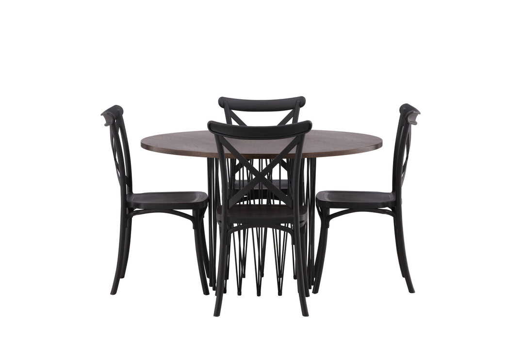 Venture Home Stone round Dining Table - Black / Mocca Veneer +Crosett Dining Chair - Matte Black / Matte Black Plastic _4