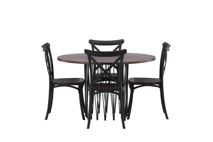 Venture Home Stone round Dining Table - Black / Mocca Veneer +Crosett Dining Chair - Matte Black / Matte Black Plastic _4