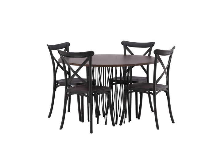 Venture Home Stone round Dining Table - Black / Mocca Veneer +Crosett Dining Chair - Matte Black / Matte Black Plastic _4