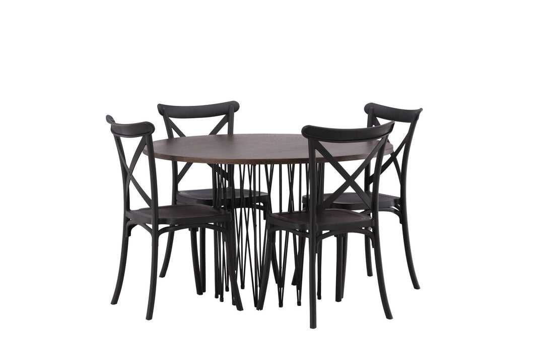 Venture Home Stone round Dining Table - Black / Mocca Veneer +Crosett Dining Chair - Matte Black / Matte Black Plastic _4